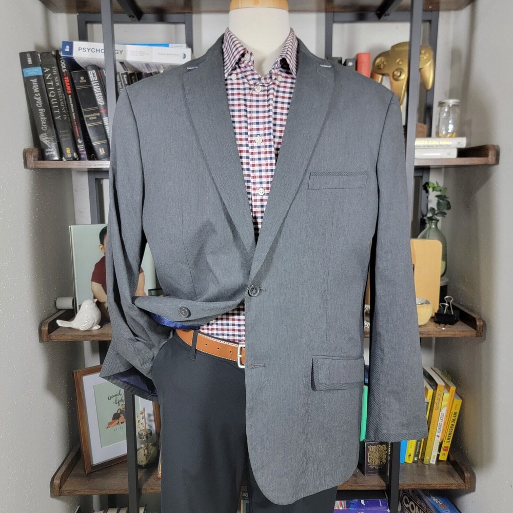 INC International Concepts‎ Men's Sport Coat Blazer Two Button Gray Striped XXL